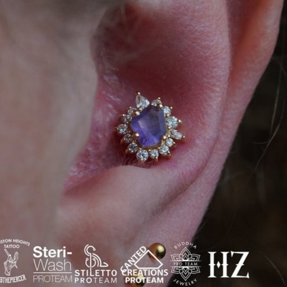 Threadless 14k yellow gold piercing end amethyst cz buddha jewelery eye candy - Picture 5 of 5